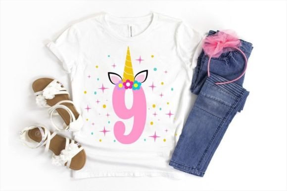 9th Birthday Unicorn SVG Graphics for T-Shirt Designs