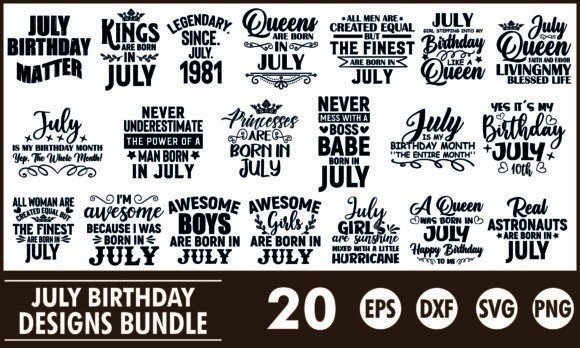July Birthday SVG Graphics for T-Shirt Designs